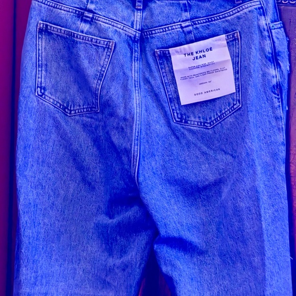 Good American “The Khloe”Distressed Blue and White High Rise Jeans - Picture 4 of 5